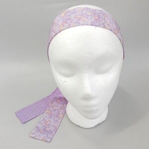 Glentex Silk Headband Women OS Lavender Floral Reversible Hair Skinny Scarf Tie